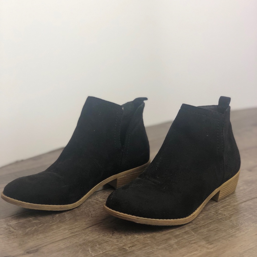 Black Suede Cutout Ankle Booties